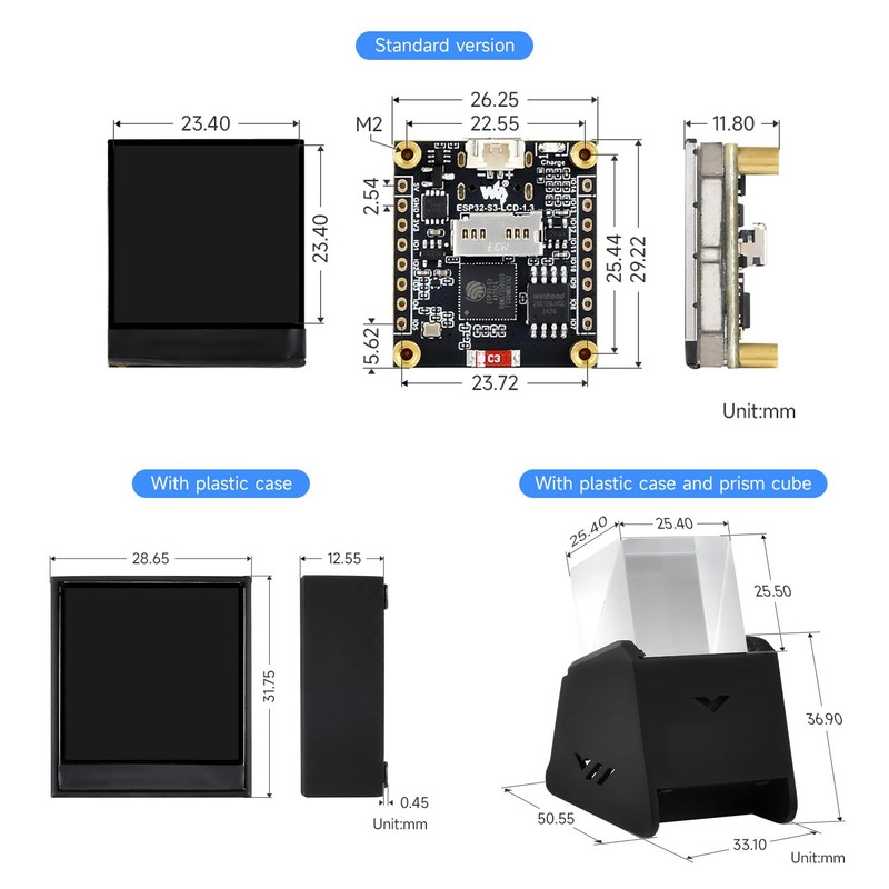Waveshare 1.3inch ESP32-S3 Display Development Board, 240x240 Pixels, Built-In ST7789V2
