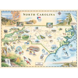 Xplorer Maps North Carolina Hand-Drawn Map – 24x18 Vintage-Style Lithographic Print – Made in USA
