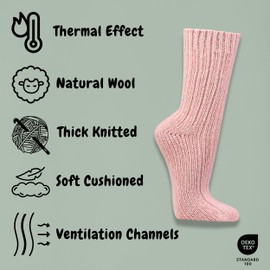 Women's Wool Socks 3-Pack - Thermal Warm Winter Socks - Soft Cozy Wool Blend, Thick Winter Boot Socks, Outdoor Hiking, Gift Set (UK, Numeric, 3, 5, Regular, Regular, Natural-Pink-Fushia)
