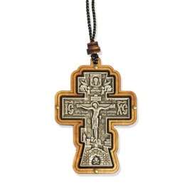 Three Bar Cross Car Pendant Ic Xc Jesus Christ Crucifixion Cross - Wooden Covered With a Plexiglass 3 1/4 Inch, Religious gift Orthodox Catholic Christian