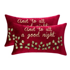 Tosleo Christmas Throw Pillow Cover 12 x 20 inch Set of 2 Christmas Green Leaves Flower Pillow case Christmas Party Red Pillowcase Decorations Winter Holiday Cushion Case