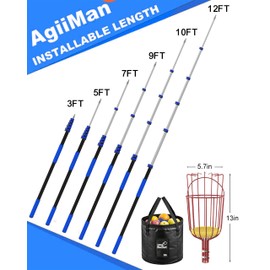 AgiiMan 28 Reach Fruit Picker with Telescopic Extension Pole and 20L Bucket, 5 to 20 FT Fruit Picker Pole Lightweight and Sturdy Aluminum Telescopic Pole, Easy to Assemble Fruit Picking Basket