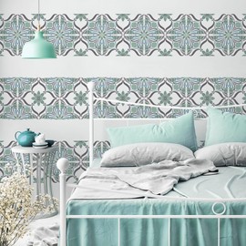 Nakleo Tile Reusable Plastic Stencil - 15 x 15 cm - Art Nouveau Decoration Flower 5 - Moroccan Geometric - Paving Stone Concrete Floor Wall Painting Template Wood