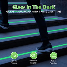 Meoarcx Clear Stair Treads Non Slip with Glow in Dark Green Stripe, 2in x 16Ft Transparent Non Slip Strips Indoor Outdoor Waterproof for Stairs, Bathroom, Bathtub, PEVA Safe for Elders, Kids, Pets
