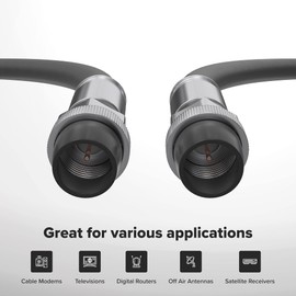 THE CIMPLE CO 25' Feet, Black RG6 Coaxial Cable with Rubber booted - Weather Proof Indoor/Outdoor Rated Connectors, F81 / RF, Digital Coax for CATV, Antenna, Internet, Satellite, and More