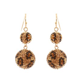 Rosemarie & Jubalee Women's Get Wild Leopard Print Pave Crystal Ball Drop Earrings (Double Ball Gold Tone Fish Hook, 1.75")
