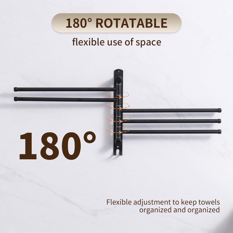Swivel Towel Rack, 14" Thicken 304 Stainless Steel 5-Arm Adjustable