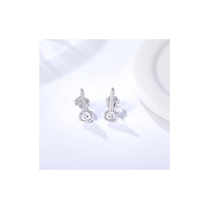 arete de violín de plata de ley 925, hipoalergénicos, para