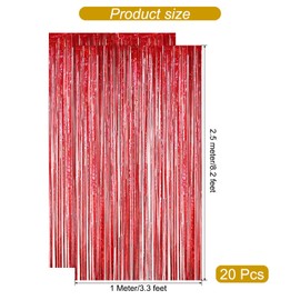 uxcell 20 Pcs Red Fringe Curtain Party Streamers (3.3ft x 8.2ft) Foil Fringe Curtains Wall Background, Tinsel Streamers Birthday Party Backdrop Decorations for Wedding Holiday