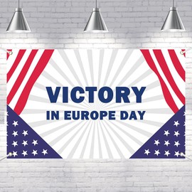 Lofaris Victory in Europe Day Banner - 70.8x43.3 Inch Patriotic Flag Design Banner for VE Day Celebration - Polyester Material, Includes 1 Banner for Historical and Military Commemoration