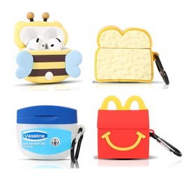(4 Pack) Cute Case for AirPods 4 Earbuds (2024), XMBYGY Silicone Cartoon Charging Case Shockproof Protective Headphones Cover with Carabiner for Man Woman Teen (M+FSL+Bee+Toast)