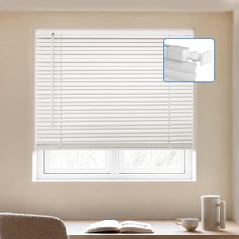 MYshade No Tools-No Drill Cordless 1" Light Filtering Vinyl Mini Blinds for Indoor Windows - 44.5" W x 64" H,Horizontal Shades, Home/Office Privacy with Smooth Lift & Dustproof Slats (White)