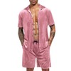 LecGee Men Velvet Shirt Shorts Oversized Button Down Top Two