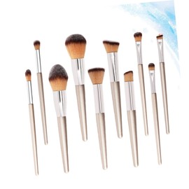 TOVINANNA 10pcs Gold Makeup Brush Set for Women Professional Cosmetic Tools Wooden Handles for Foundation Blush and Eye Makeup