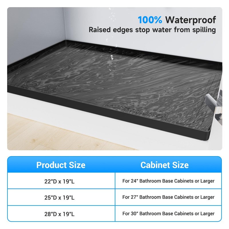 Under Sink Mat for Bathroom Waterproof, 28" x 19" Silicone
