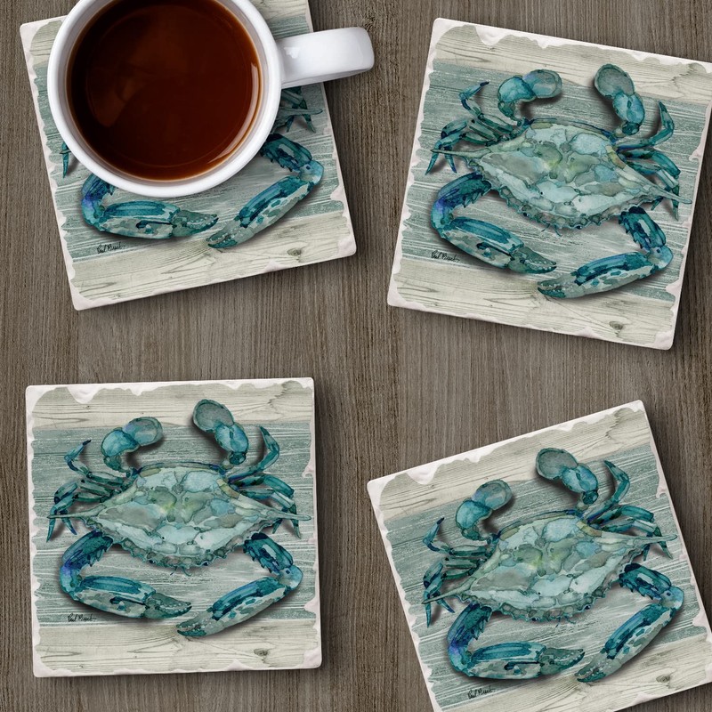 Thirstystone Northpoint Crab 4-Pack Tumbled Tile Stone Coasters with Protective