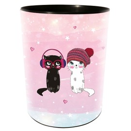 goldbuch 82 299 Music for Cats Waste Paper Bin with a Diameter of 25 cm and a Height of 30 cm, Container 12 Litre Capacity, Paper Bin with Cat Motif, Pink