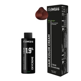 Femmas Copper Hair Colour Set I Hair Colour Cream 100 ml + Oxycreme 100 ml 1.9% I Permanent Hair Colouration + Developer I Gentle & Long Lasting I Salon Hair Colour for Home