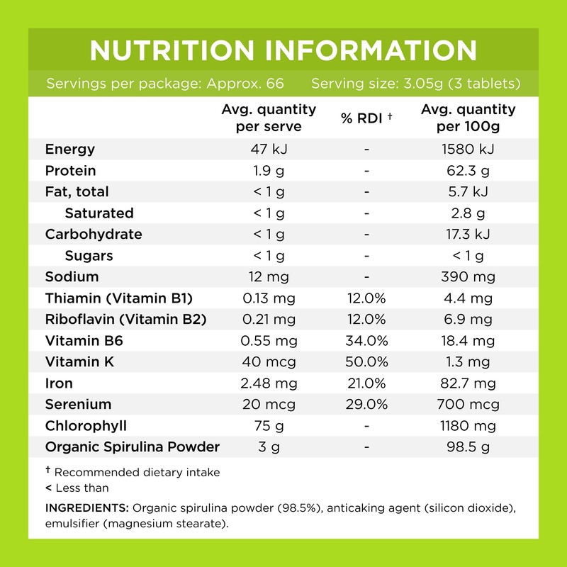 Swisse High Strength Organic Spirulina - Supports energy production &
