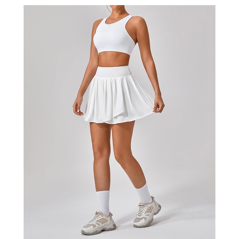 Belriviere Damen-Tennisrock mit hoher Taille, plissiert, mit Innentaschen, athletischer Golf-Skort,