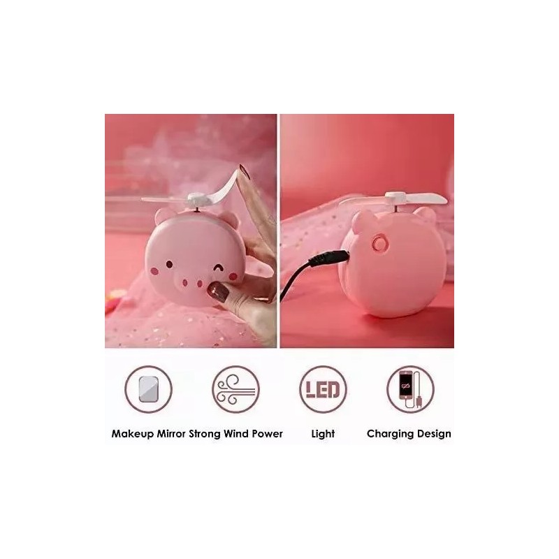 Okady Espejo De Maquillaje Luz Led Ventilador Recargable Portátil