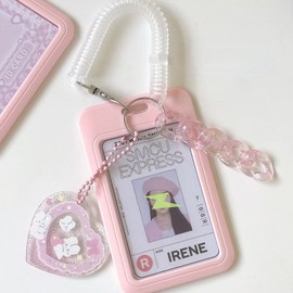 runrayay Acrylic Kpop Photo Card Holder 3 Inch Credit Card ID Bank Card Bus Card Student Card Key Ring Student Card Key Ring Children Badge Teenagers Return to School (A)