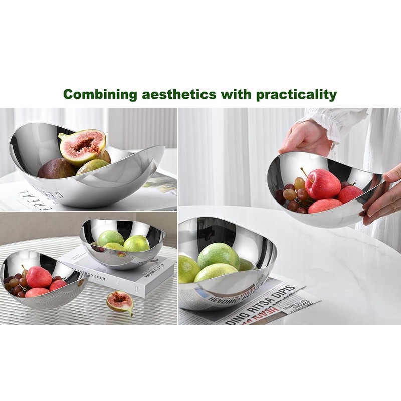 TDYBASE 304 Stainless Steel Modern Oval Serving Bowl, Fruit, Salad,