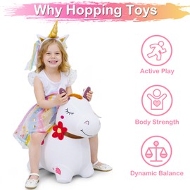 iPlay, iLearn Bouncy Pals White Hopping Horse, Inflatable Bouncing Animal Hopper Toy W/Pump, Plush Ride on Bouncer, Indoor Outdoor Birthday Gifts for 18 24 Month 2 3 4 5 Year Old Toddler Kid Boy Girl