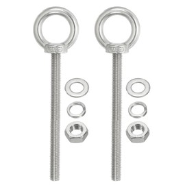 PATIKIL M10 x 100mm Lifting Shoulder Eye Bolt, 2Pcs 304 Stainless Steel Lifting Ring Threaded Eyebolt with Nuts Washers for Hanging Hammocks Articles