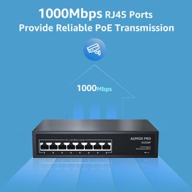 8 Port Gigabit PoE Switch,AUMOX PRO SG308P 8 Port Gigabit Ethernet Unmanaged PoE Switch 120W, Plug and Play,Sturdy Metal Fanless Network Switch 802.3af/at Compliant,Desktop or Wall Mount