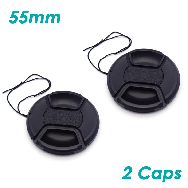 2 pcs Universal Camera Lens Front Caps 55mm with Secure
