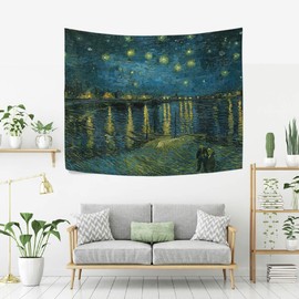 WIHVE Tapestry Van Gogh Starry Night Over The Rhone Wall Hanging Art Home Decor Polyester Tapestry for Living Room Bedroom Bathroom Kitchen Dorm 60 x 40 Inches