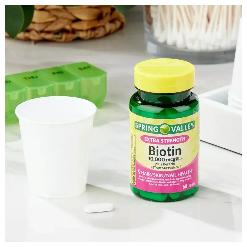Biotin Keratin 10,000mcg Uñas Piel Cabello 60pz Importado