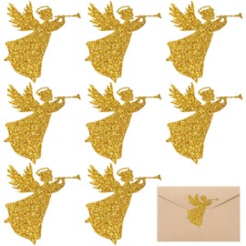 Whaline 200Pcs Christmas Stickers Glitter Gold Angel Envelopes Seal Stickers Self-Adhesive Xmas Party Favor Sealing Labels for Holiday Business Wedding Invitations Greeting Cards Gifts Party Supplies