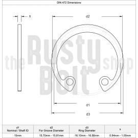 The Rusty Bolt Shop 15mm, Internal Circlip, Carbon Steel, Retaining Snap Ring, Inner, Retainer, Clip - 10