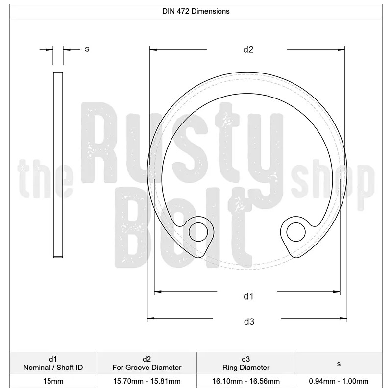 The Rusty Bolt Shop 15mm, Internal Circlip, Carbon Steel, Retaining