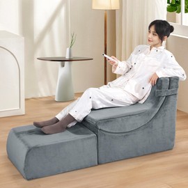 HOMBYS Memory Foam Bean Bag Chair with Ottoman, Adjustable Reading Chairs for Adults, Extra Large Modern Lazy Sofa for Living Room with Washable & Removable Velvet Cover, (59"x19.7"x27")