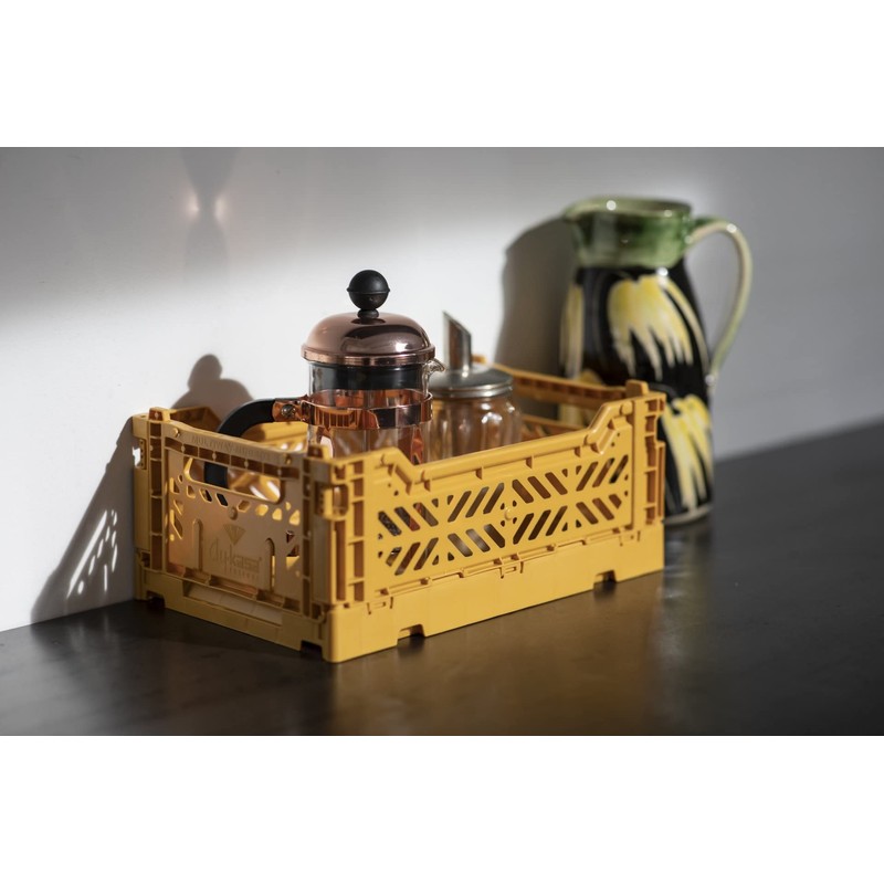 Ay-Kasa Folding Crate, Sturdy Folding Box, Plastic, Stackable, Almond Green,