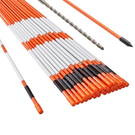 HappyBuy Driveway Markers, 30 PCS 48 inch, 0.31 inch Diameter, Orange Fiberglass Poles Snow Stakes with Reflective Tape, 12" Steel Drill Bit & Protection Gloves for Parking Lots and Walkways