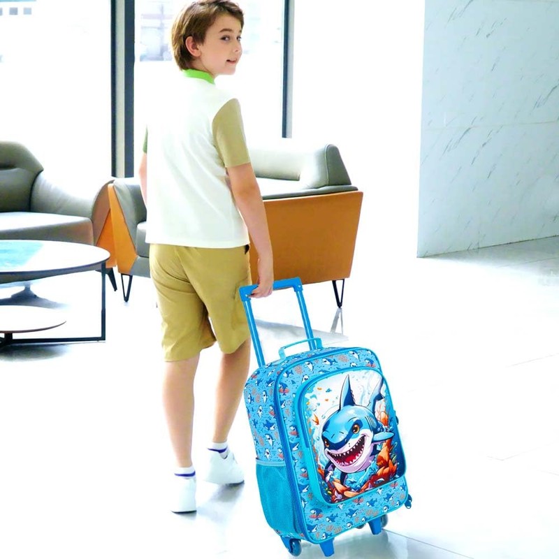 WZLVO Kids Luggage for Boys, Cool Shark Suitcase Rolling with