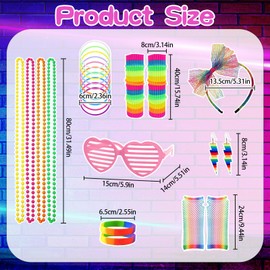 21PCS 80s Fancy Dress For Women Accessories, Neon Pink Womens 80s Fancy Dress Women Set With Leg Warmers Fishnet Gloves Lightning Earrings Headband Necklace for Carnivals Party Stage Performances
