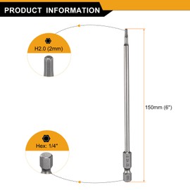 sourcing map 2pcs H2.0 Hex Head Drill Bit Wrench 2mm Metric Flat Tip 1/4" Hex Shank 150mm (6") Long Magnetic Hexagonal Screw Driver Socket Industrial Screwdriver Power Bits