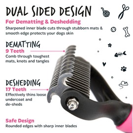 BUGALUGS Pet Grooming Brush - Double Sided Shedding and Dematting Undercoat Rake, Dog Grooming Brush, Dog Shedding Brush, Cat Grooming Brush, Dog Comb, Cat Brush for Long Haired Cats