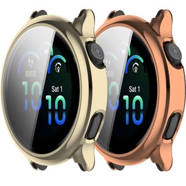 2Pack Case Compatible with Garmin Vivoactive 6 Screen Protector Case Soft TPU Plated All-Around Protective Screen Cover Bumper Shockproof Anti-Drop for Women Men (Gold Rose Gold)