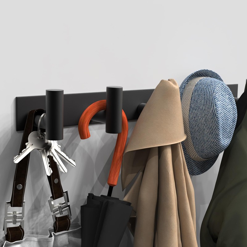 VAEHOLD Black Hat and Coat Wall Mount Rack 5 Hooks