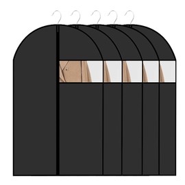 Pack of 5 Garment Bags, Garment Bags for Storage, 60 x 120 cm, Breathable Fabric Garment Bag, Suit with Clear Window, Black Zip, Garment Bag, for Dresses, Coats, Shirts, Evening Dresses