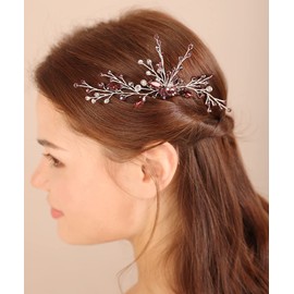 Xerling Horquilla para el pelo con diamantes de imitación de color rojo oscuro para novias y niñas, accesorios para el cabello (rojo oscuro)