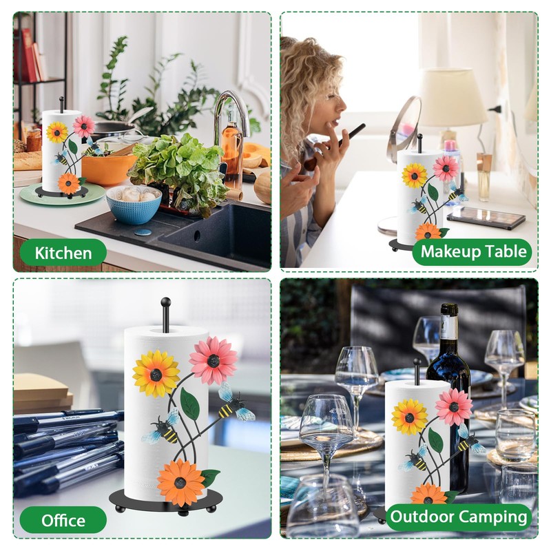 Kitchen Roll Holder Sunflower Paper Towel Holder Free Standing Black
