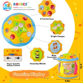 ROHSCE Baby Toys 6 to 12 Months - Musical Rotating Light Up Infant Toys, Early Learning Toys Baby Crawling Drum Toy, Tummy Time Educational Sensory Baby Girl Gifts for Toddlers 1 2 3 Years Old