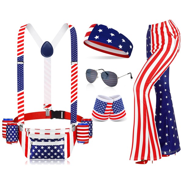 Mepase American Flag Outfits for Women Patriotic Fanny Pack Legging